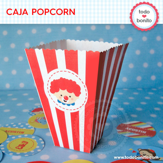Caja Popcorn imprimible Kit Circo Todo Bonito