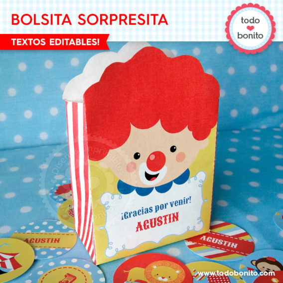 Bolsa sorpresita imprimible Kit Circo Todo Bonito