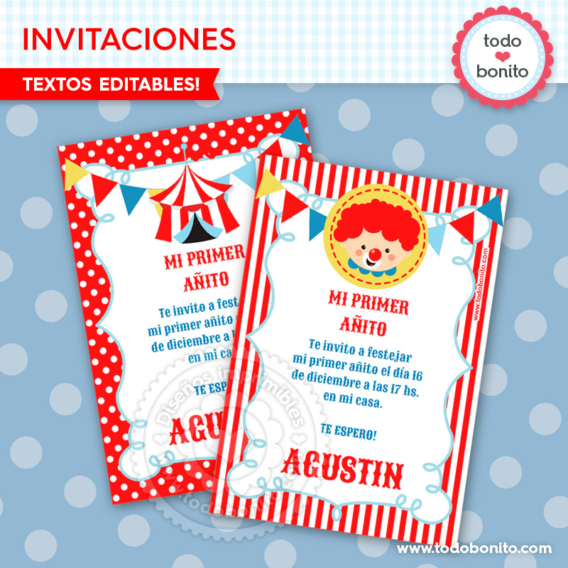 Invitación imprimible Kit Circo Todo Bonito