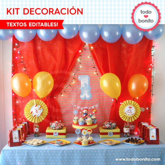 Kit de decoración imprimibles Circo Todo Bonito