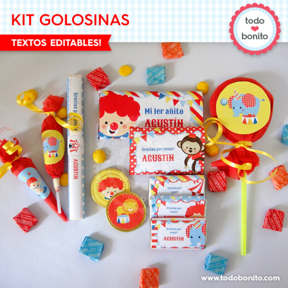 Kit de golosinas imprimibles Circo Todo Bonito