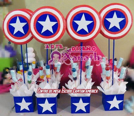 Centro de mesa para fiesta de Capitán América