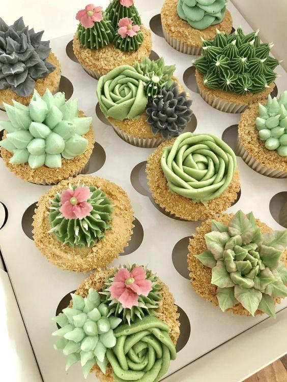 Cupcakes decorados de cactus