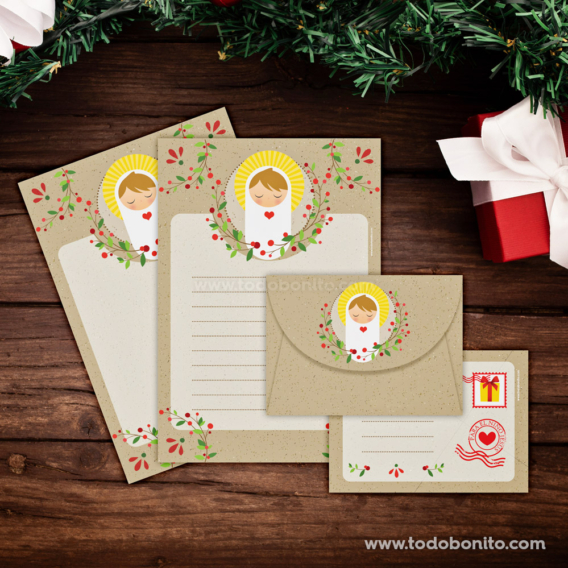 Papeles de carta y sobre para escribir al Niño Jesús