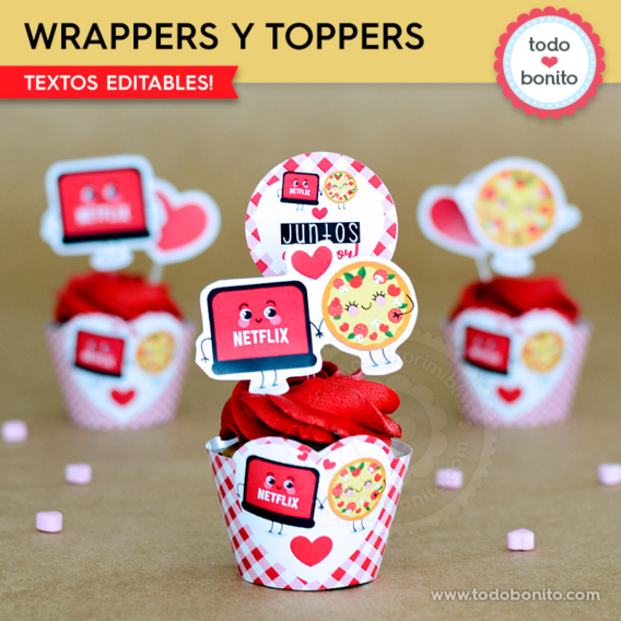 Wrappers y toppers para imprimir Netflix y Pizza