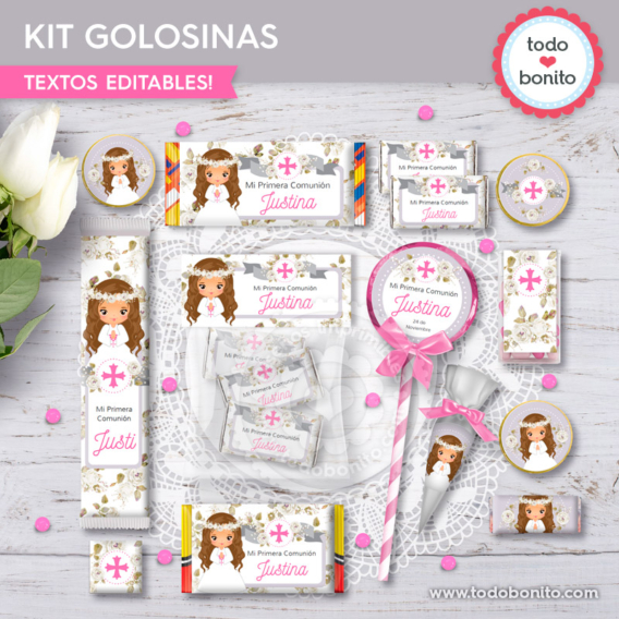 Kit imprimible golosinas Comunión de niña modelo "Justina"