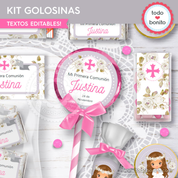 Kit imprimible golosinas Comunión de niña modelo "Justina"