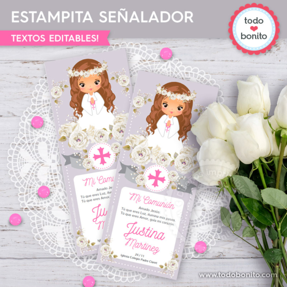 Tarjetas y estampitas de Comunión de niña modelo "Justina"