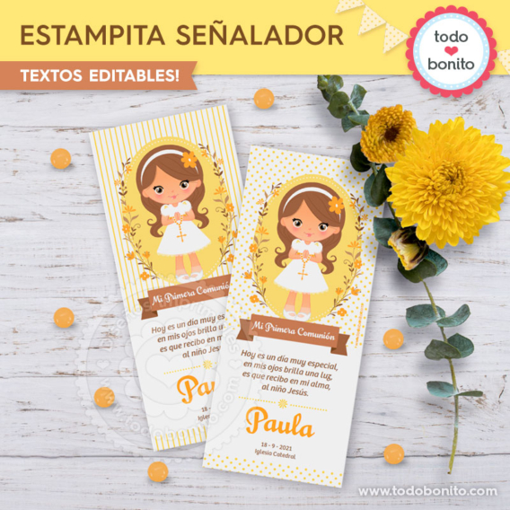 Estampitas de Primera Comunión para niñas por Todo Bonito