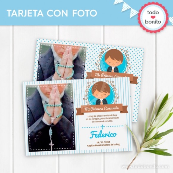 Tarjetas con foto Primera Comunión para niños