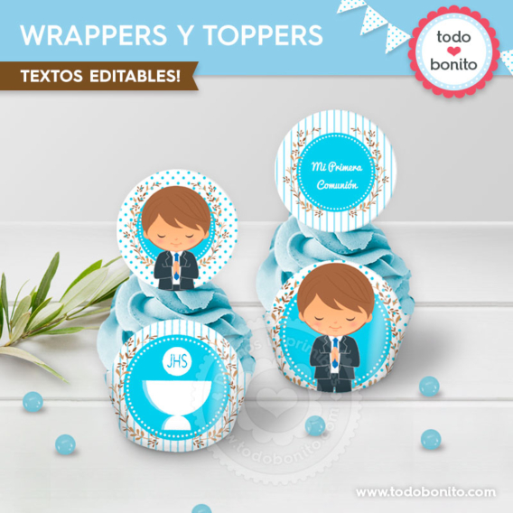 Wrappers y toppers para imprimir de Primera Comunión para niños